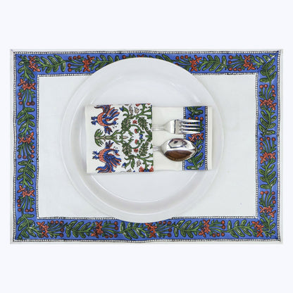 Purple and White Hand Block Printed Cotton Napkins Set Of 4 - My Store