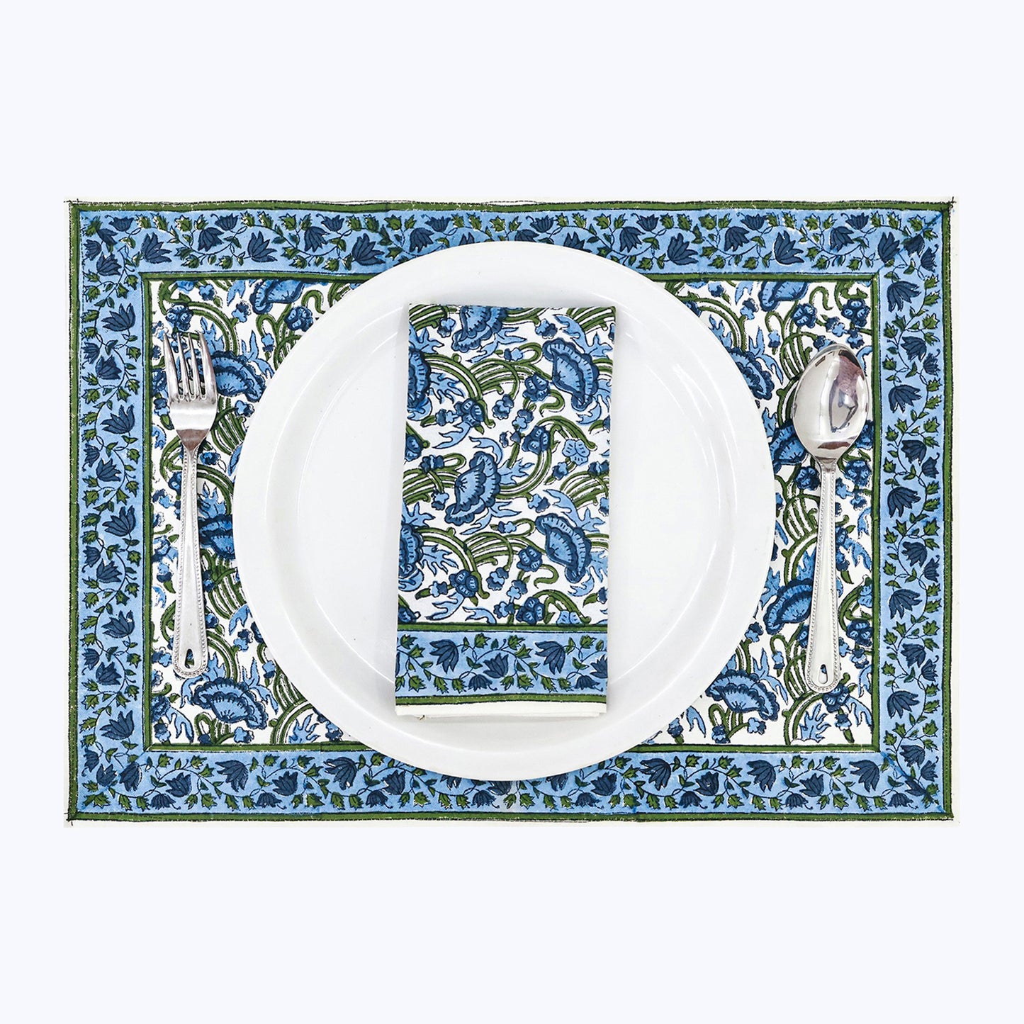 Blue and Green Handmade Block Printed Cotton Napkins Set Of 4 - My Store