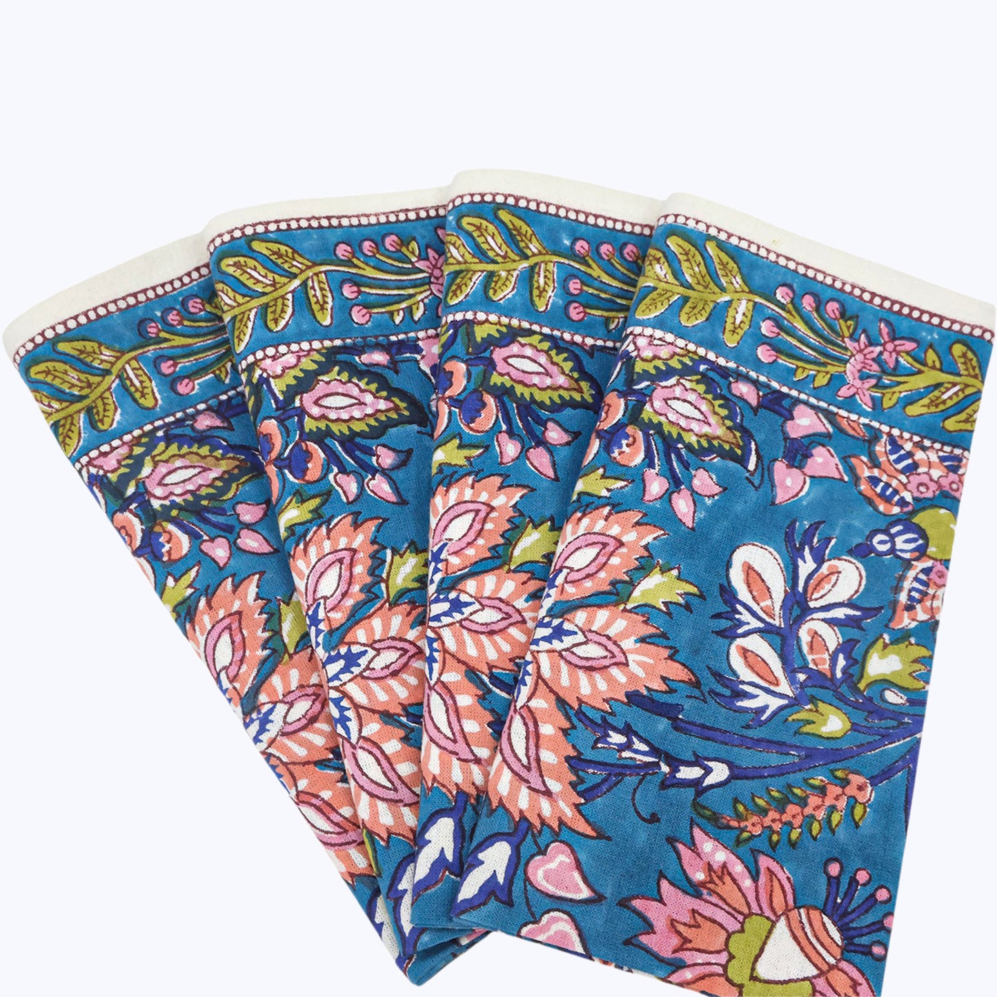 Blue and Pink Handmade Block Printed Cotton Napkins Set Of 4 - My Store