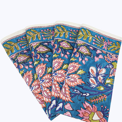 Blue and Pink Handmade Block Printed Cotton Napkins Set Of 4 - My Store