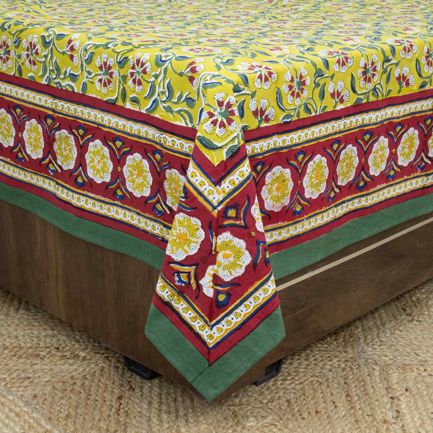 Cotton Bedsheet – Hand Block Floral Print – Yellow & Green – King, Queen, Twin Sizes - My Store
