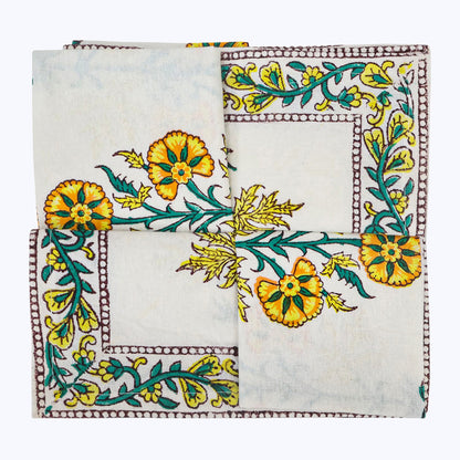 Yellow and White Handmade Block Printed Cotton Napkins Set Of 4 - My Store