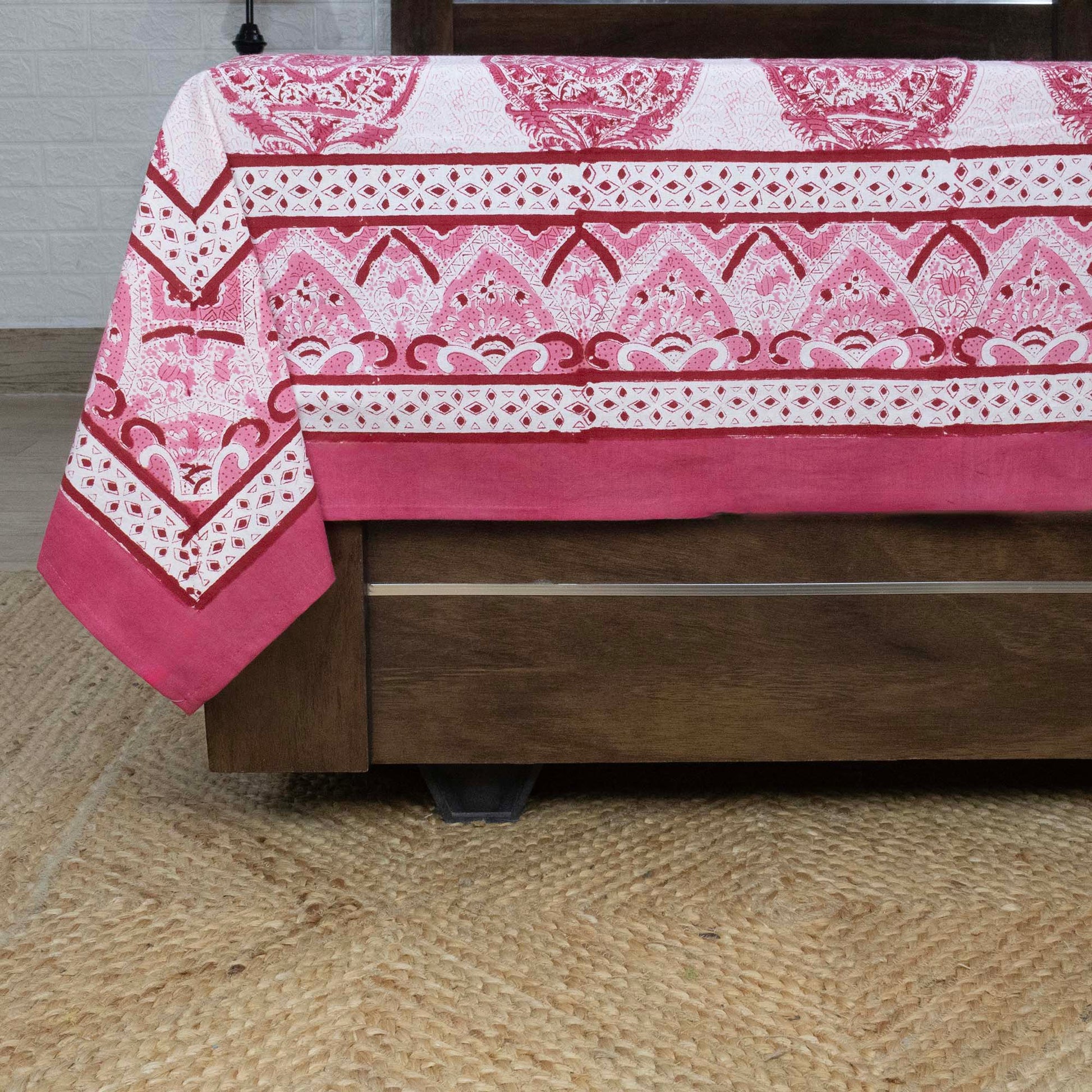 Cotton Bedsheet – Hand Block Floral Print – Red & White – King, Queen, Twin Sizes - My Store