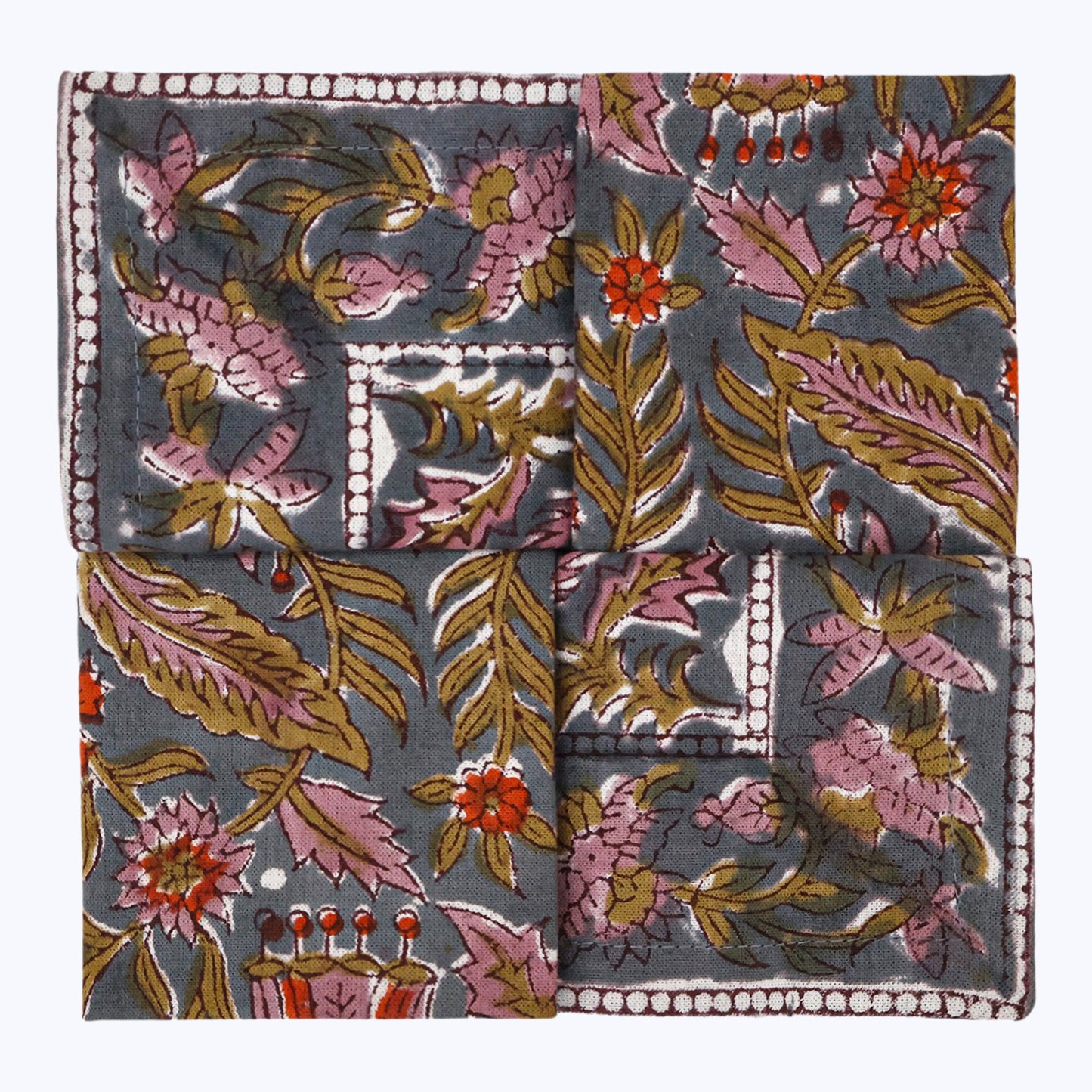 Brown and Red Handmade Block Printed Cotton Napkins Set Of 4 - My Store