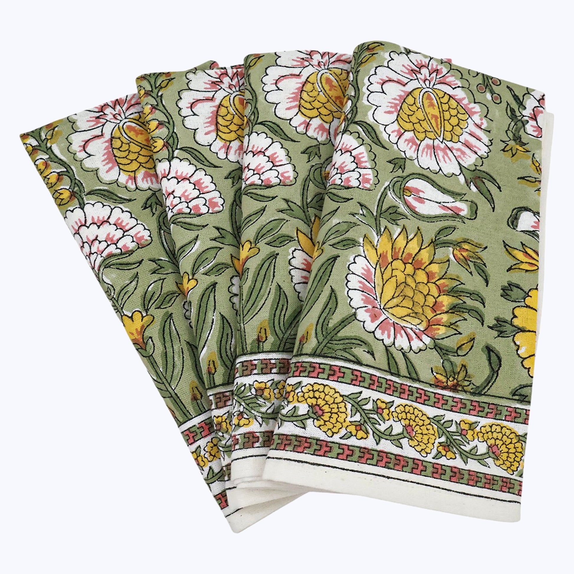Floral Handmade Block Print Cotton Napkins Set Of 4 - My Store