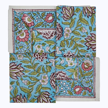 Green With Red Handmade Block Printed Cotton Napkins Set Of 4 - My Store