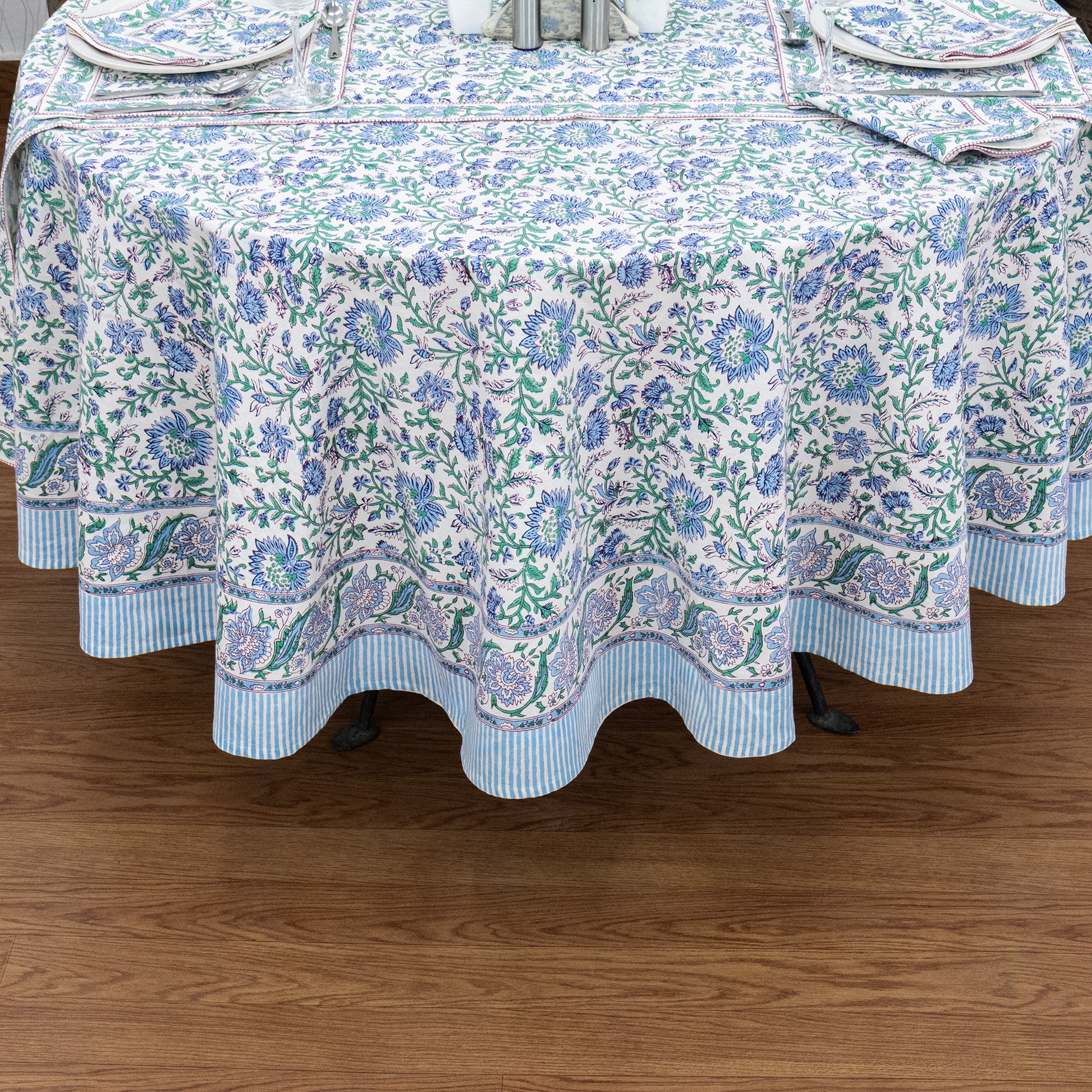 Indian Handmade Block Printed Cotton Round Tablecloth - My Store