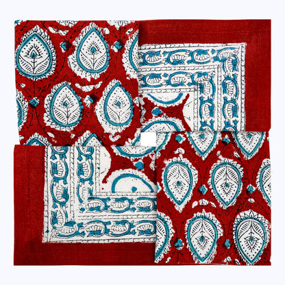 Indian Handmade Red and Blue Cotton Napkins Set Of 4 Pieces - My Store