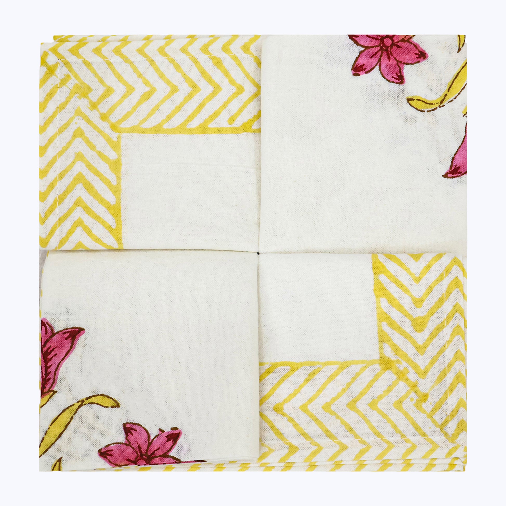 Yellow and Red Hand Block Printed Cotton Napkins Set Of 4 - My Store