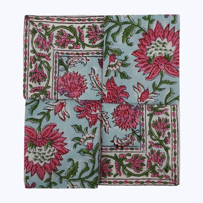 Red Withe Green Handmade Block Printed Cotton Napkins Set Of 4 - My Store