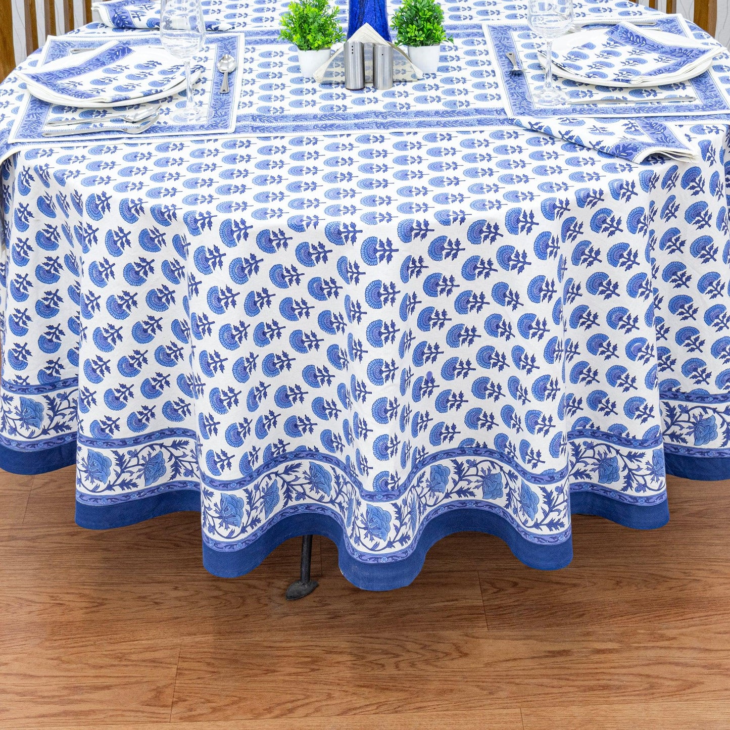 Blue & White Round Tablecloth, Custom Size Table Linens - My Store