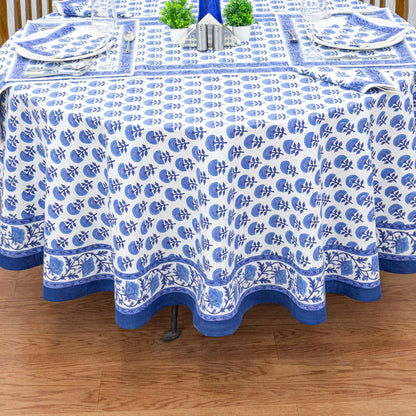 Blue & White Round Tablecloth, Custom Size Table Linens - My Store