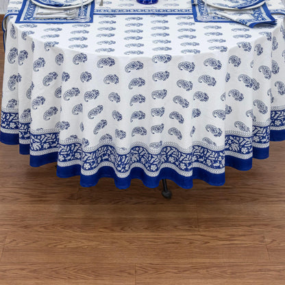 Indian Block Print Round Table Cover, Blue Floral Round Tablecloth - My Store