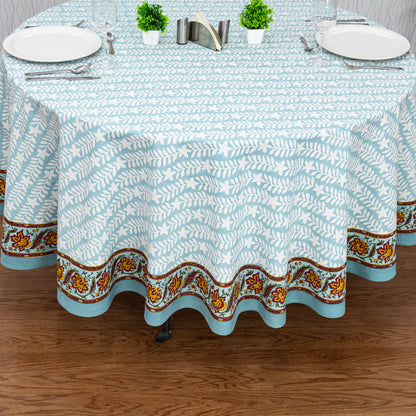 Blue and Green Handmade Block Printed Cotton Tablecloth - My Store