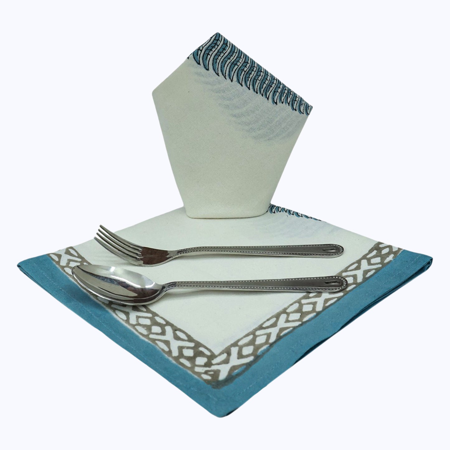 Indian Handmade Block Printed Cotton Blue and White Napkins Set Of 4 - My Store