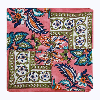 Pink and Blue Hand Block Printed Cotton Napkins Set Of 4 - My Store
