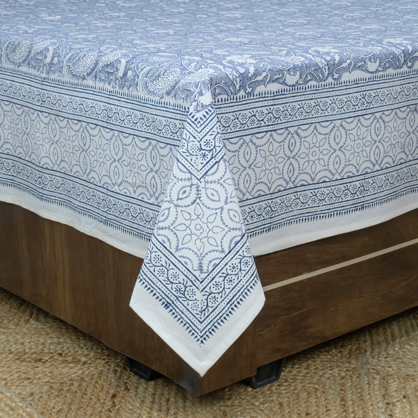 Cotton Bedsheet – Hand Block Floral Print – Blue and White – King, Queen, Twin Sizes - My Store