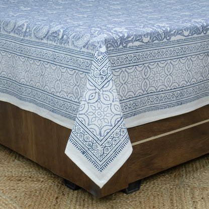 Cotton Bedsheet – Hand Block Floral Print – Blue and White – King, Queen, Twin Sizes - My Store