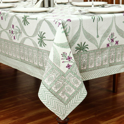 Green and Yellow Floral Table Cloth, Block Print Table Cover - My Store