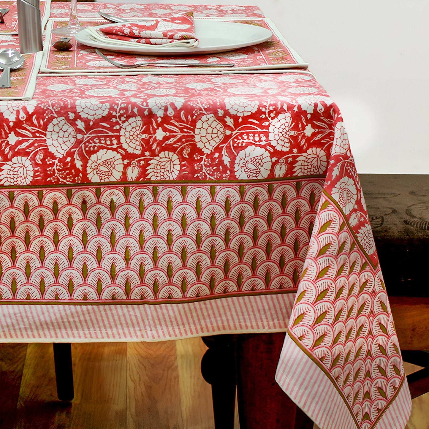 Red and White Handmade Table Cover, Linens Dining Table Cloth - My Store
