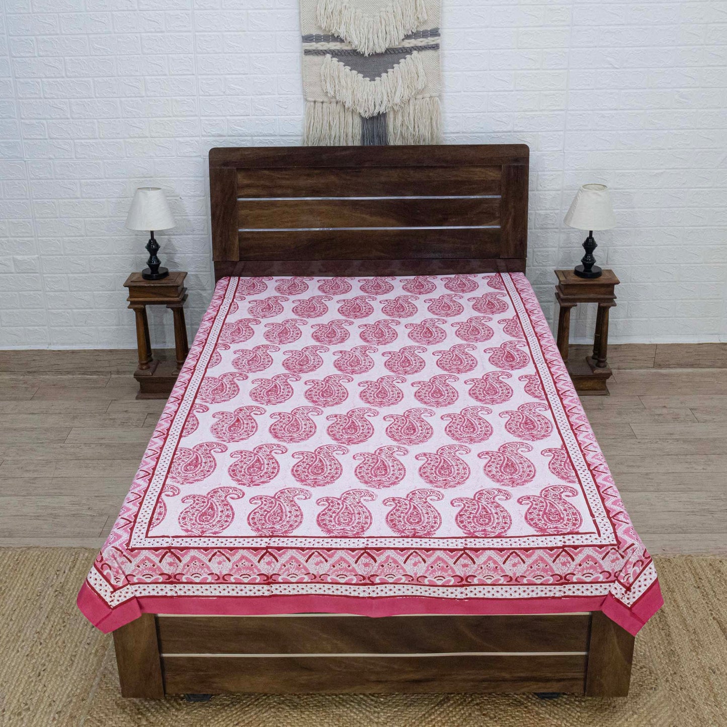 Cotton Bedsheet – Hand Block Floral Print – Red & White – King, Queen, Twin Sizes - My Store