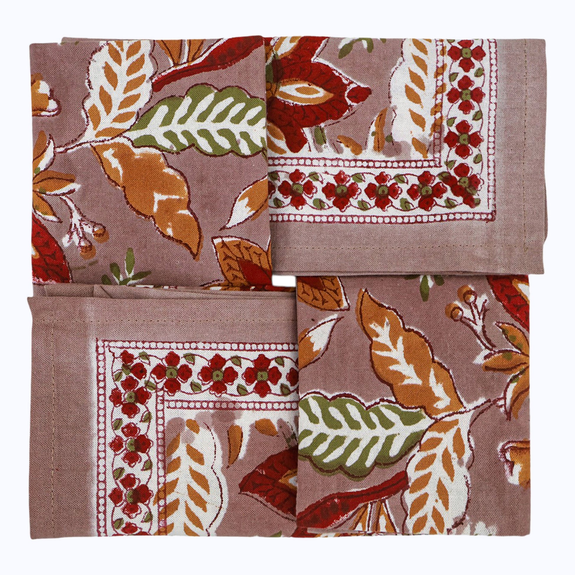 Indian Handmade Block Printed Cotton Napkins Set Of 4 Pieces - My Store