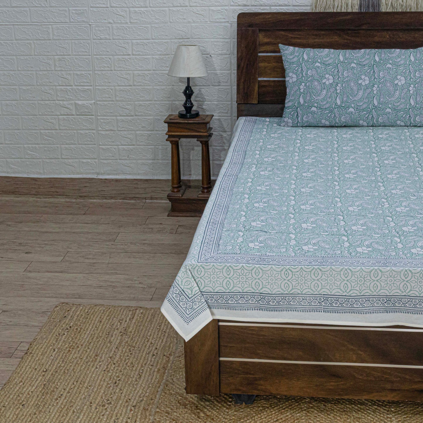 Cotton Bedsheet – Hand Block Floral Print – Blue & White – King, Queen, Twin Sizes - My Store