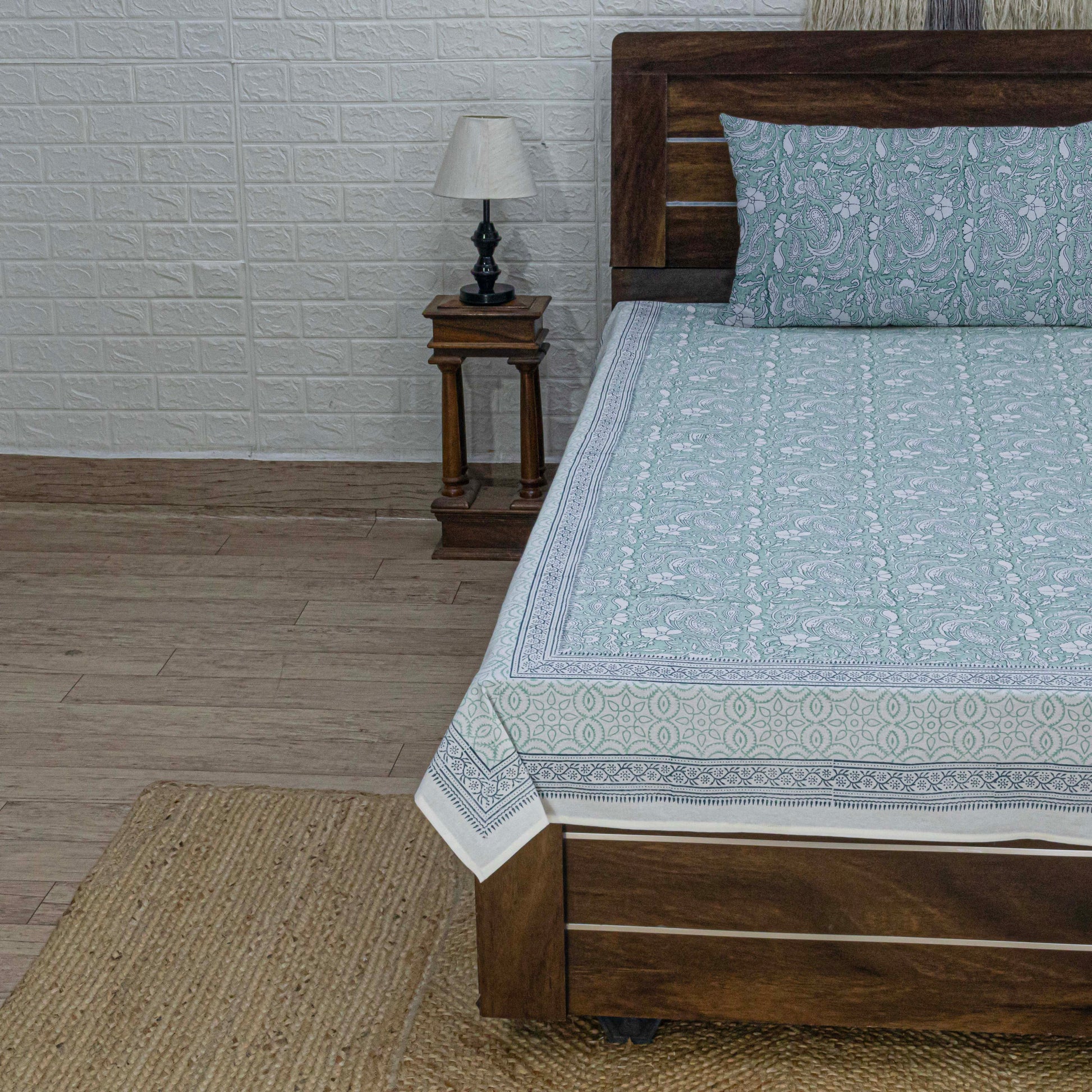 Cotton Bedsheet – Hand Block Floral Print – Blue & White – King, Queen, Twin Sizes - My Store