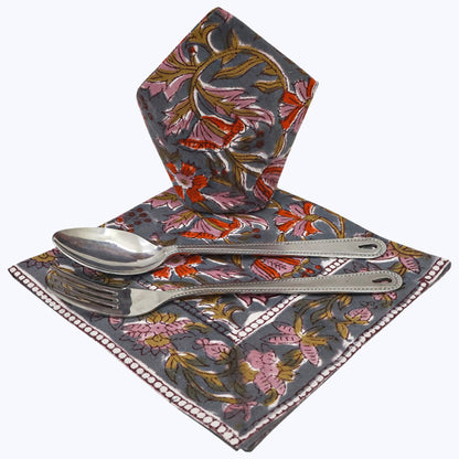 Brown and Red Handmade Block Printed Cotton Napkins Set Of 4 - My Store