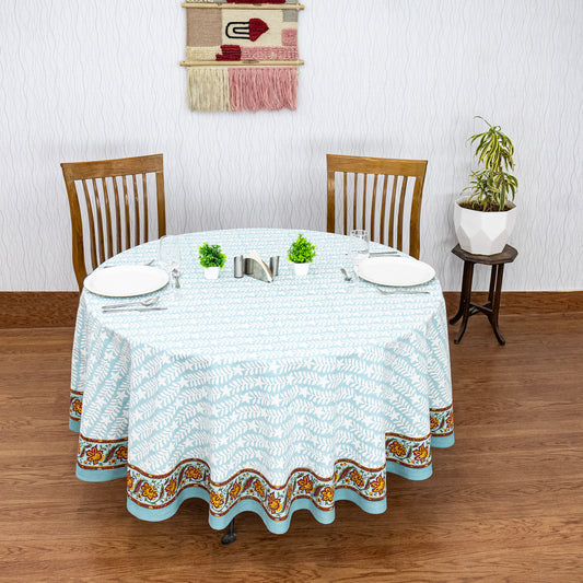 Blue and Green Handmade Block Printed Cotton Tablecloth - My Store