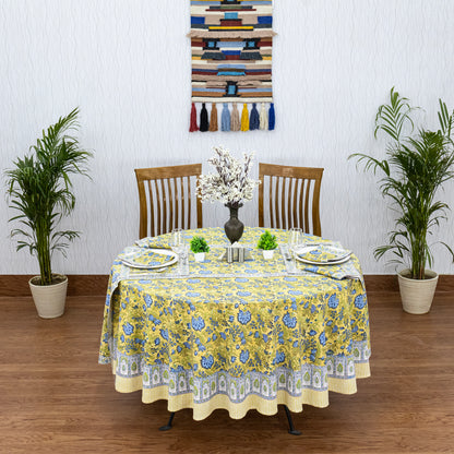 Yellow and Blue Handmade Round Cotton Tablecloth - My Store