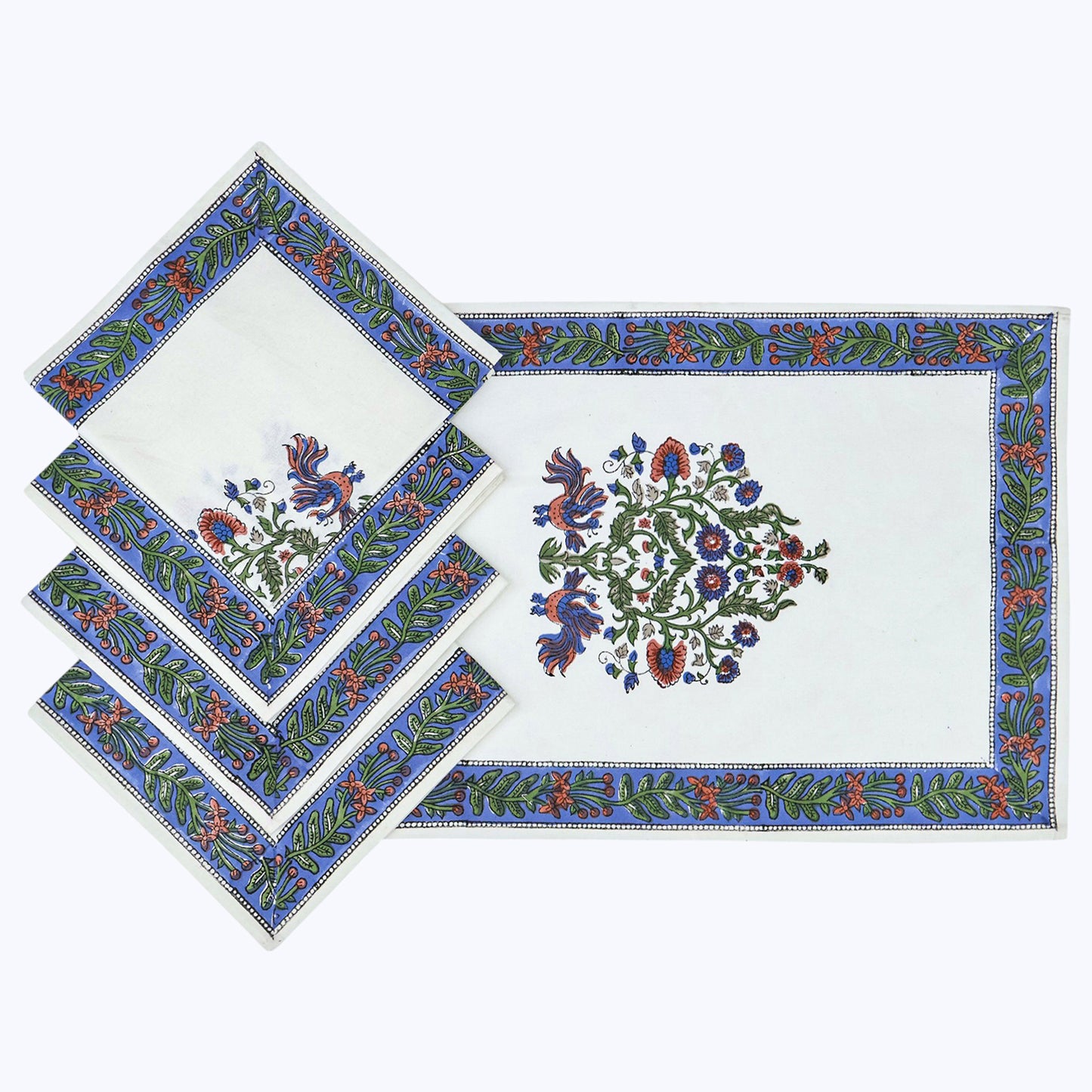 Purple and White Hand Block Printed Cotton Napkins Set Of 4 - My Store