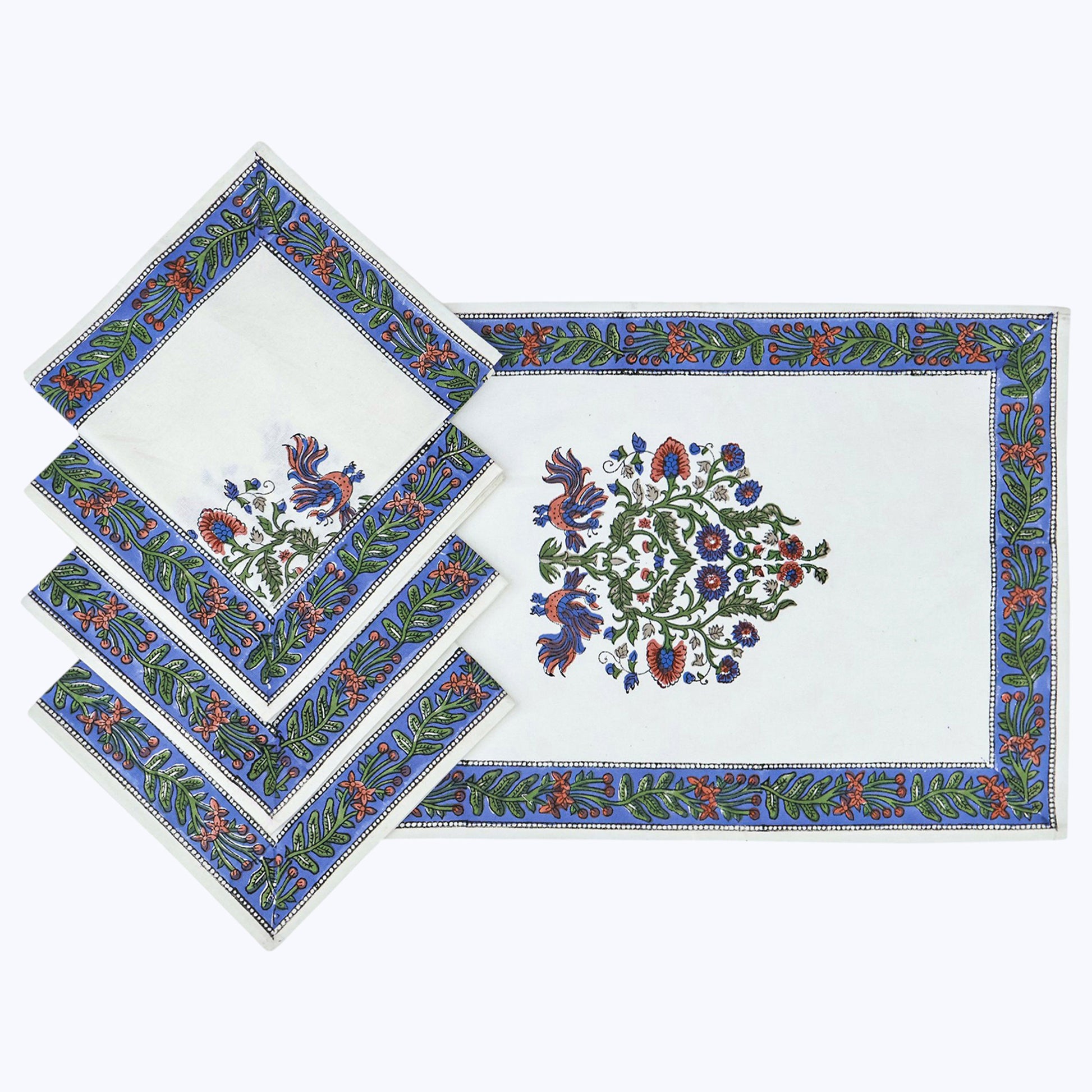 Purple and White Hand Block Printed Cotton Napkins Set Of 4 - My Store