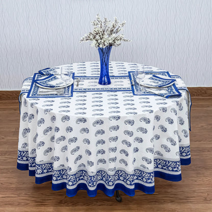 Indian Block Print Round Table Cover, Blue Floral Round Tablecloth - My Store