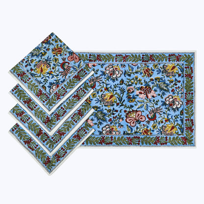 Blue and Red Hand Block Printed Cotton Napkins Set Of 4 - My Store