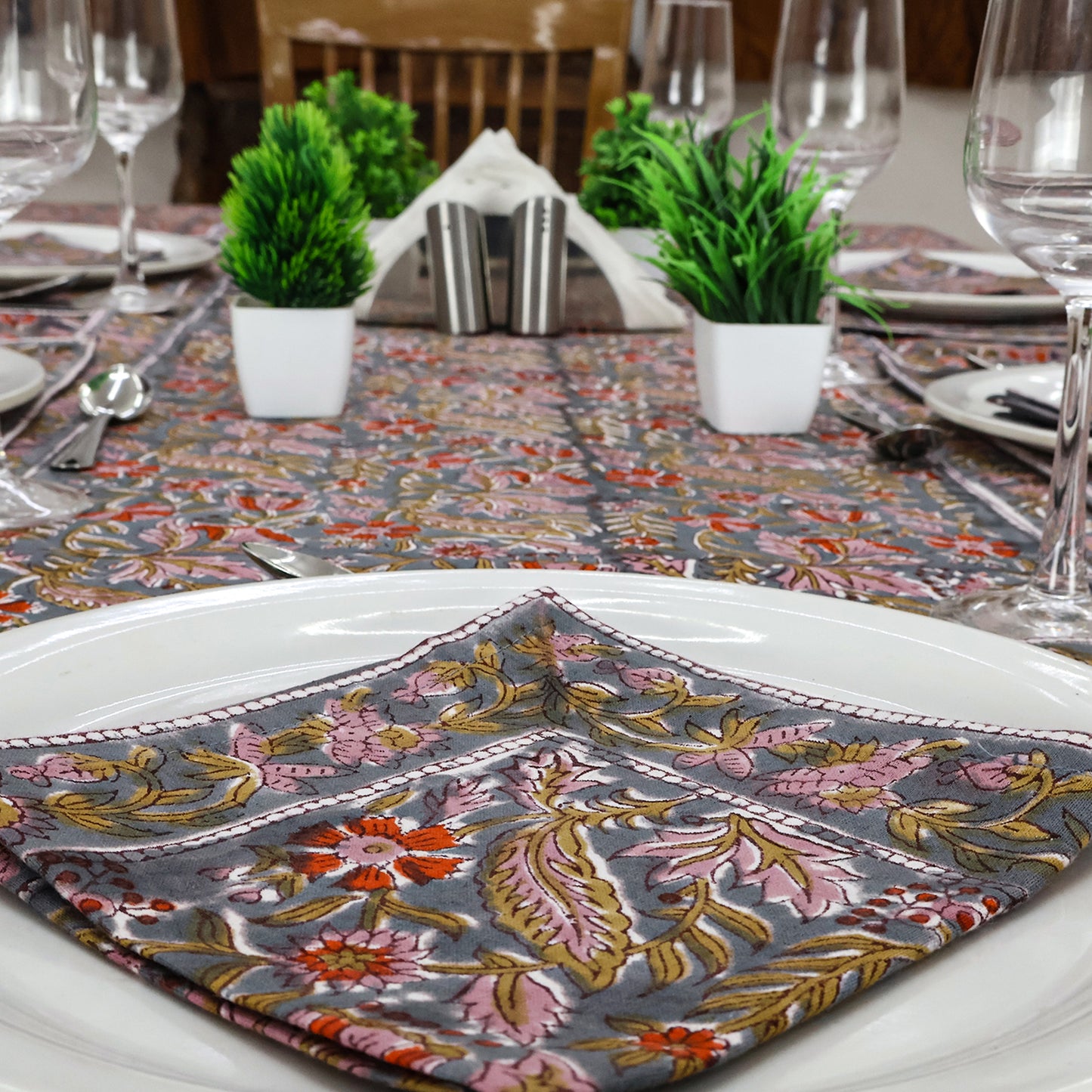 Hand Block Printed Floral Pattern Rectangle Dinning Tablecloth - My Store