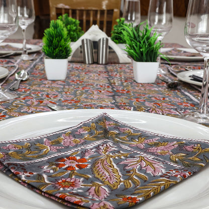 Hand Block Printed Floral Pattern Rectangle Dinning Tablecloth - My Store