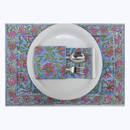 Pink With Green Handmade Block Printed Cotton Napkins Set Of 4 - My Store