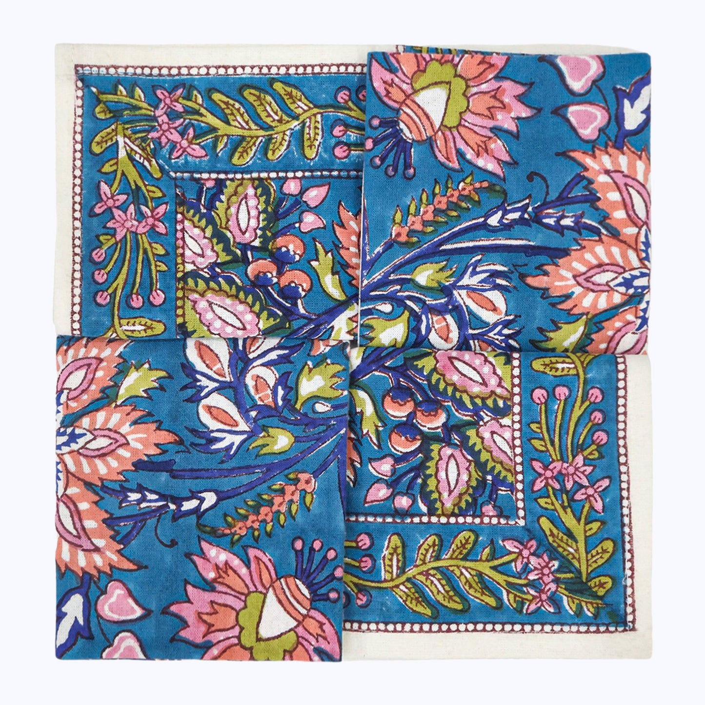 Blue and Pink Handmade Block Printed Cotton Napkins Set Of 4 - My Store