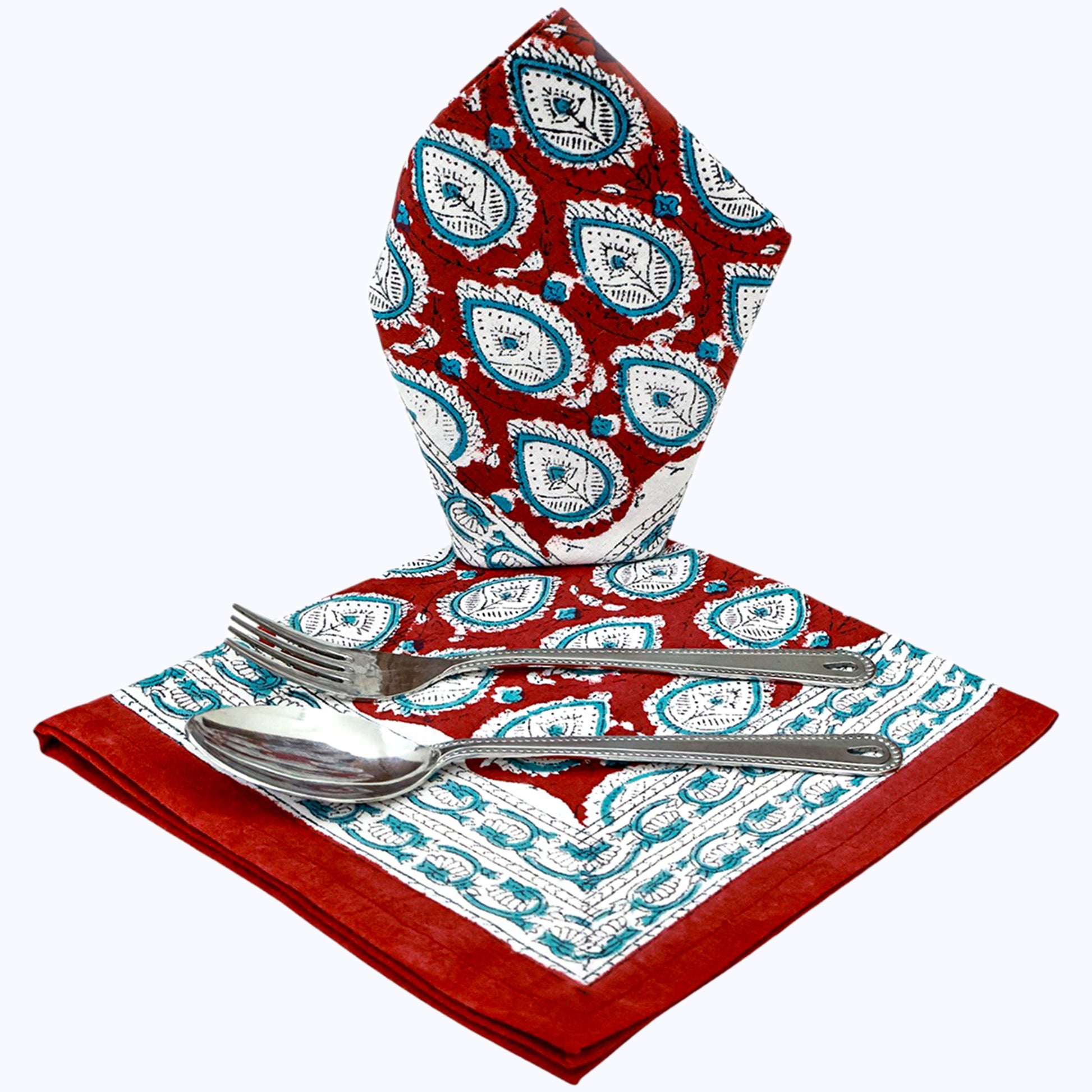 Indian Handmade Red and Blue Cotton Napkins Set Of 4 Pieces - My Store