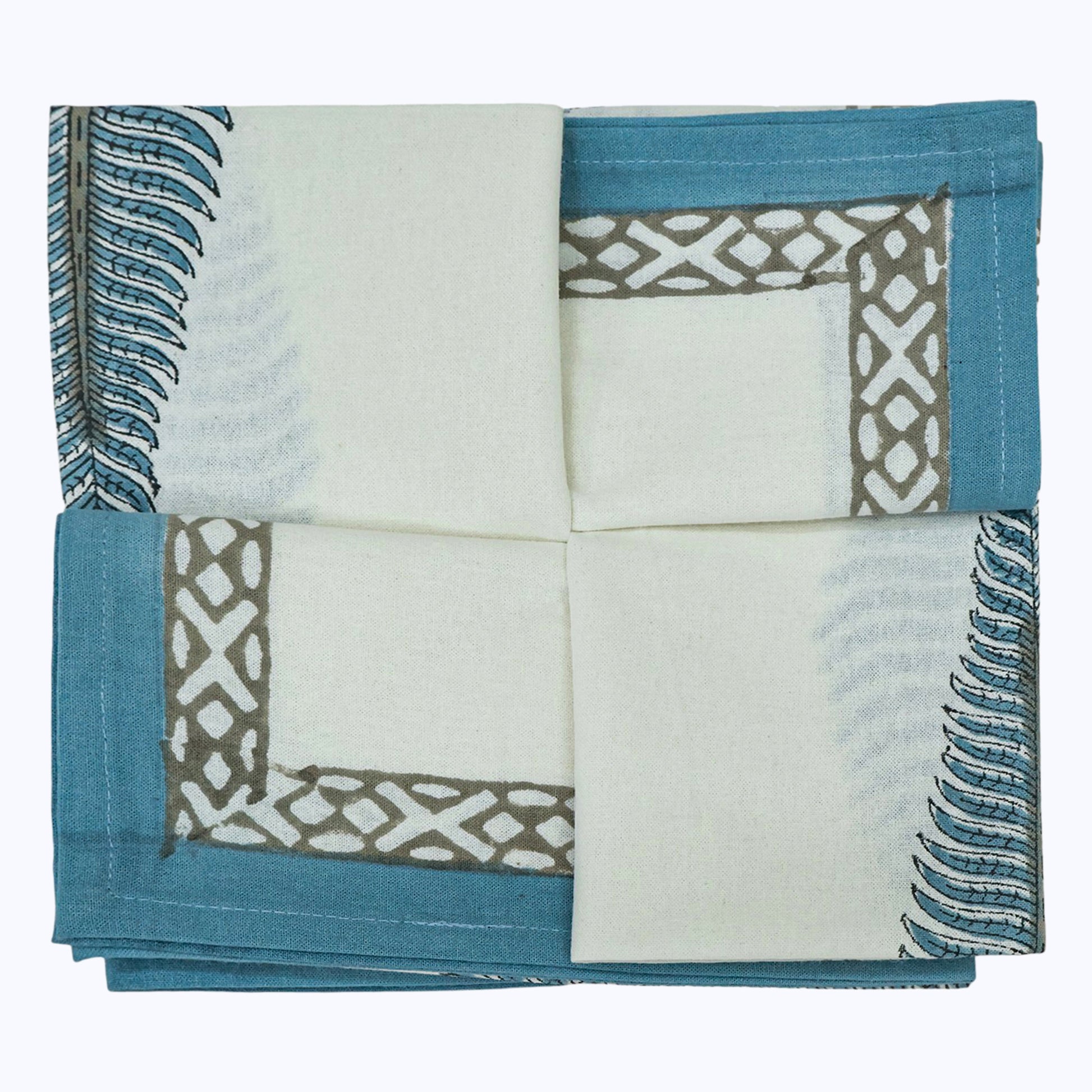 Indian Handmade Block Printed Cotton Blue and White Napkins Set Of 4 - My Store