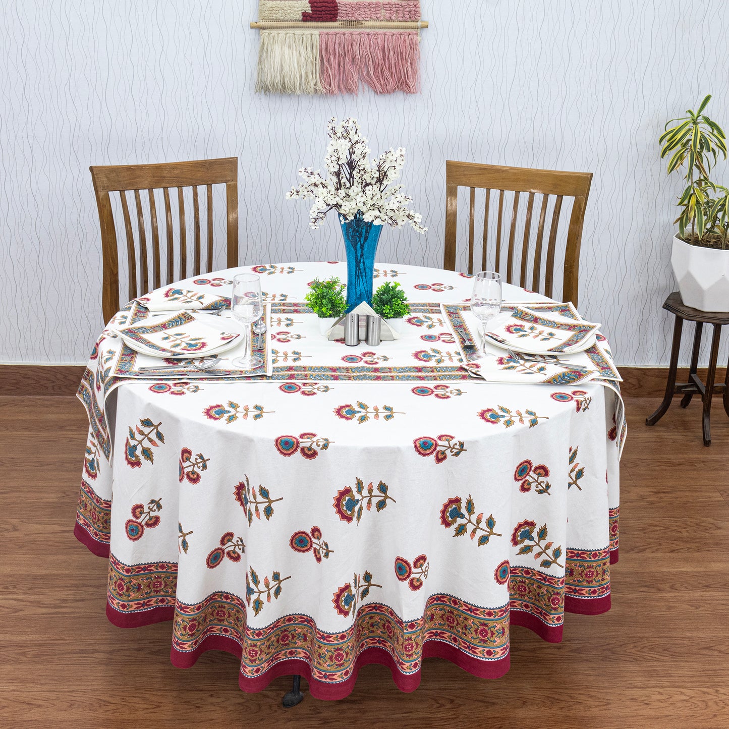 Floral Handmade Block Printed Cotton Tablecloth - My Store