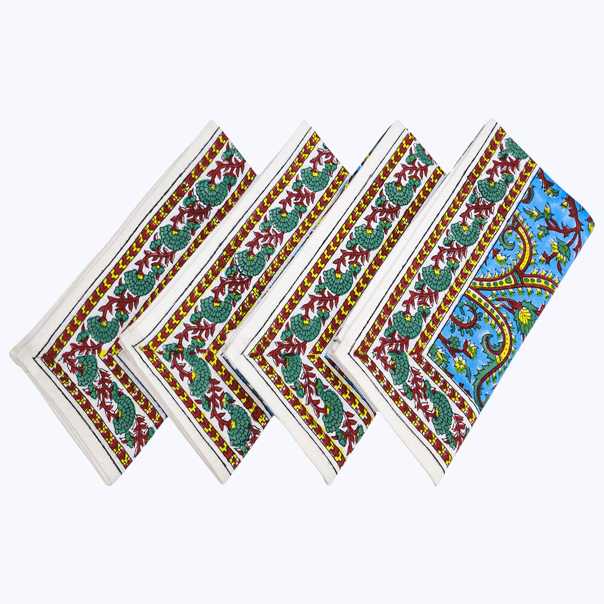Blue and Yellow Hand Block Printed Cotton Napkins Set Of 4 - My Store