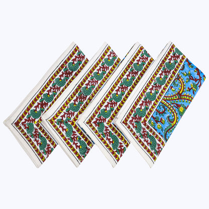 Blue and Yellow Hand Block Printed Cotton Napkins Set Of 4 - My Store