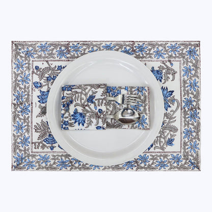 Blue and White Hand Block Printed Cotton Napkins Set Of 4 - My Store