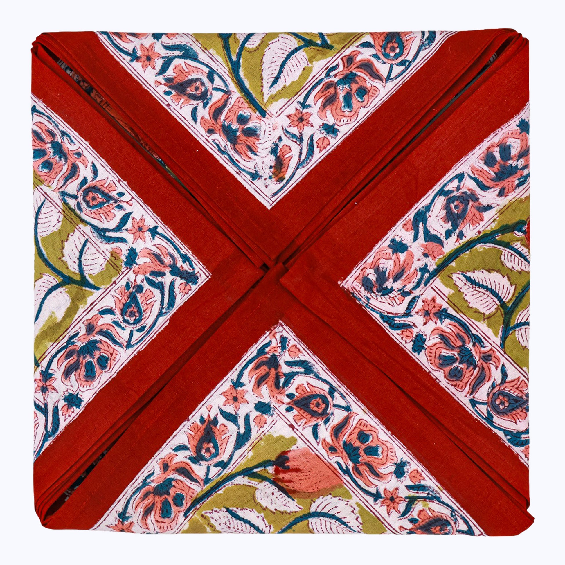 Red and Pink Handmade Block Printed Cotton Napkin Set Of 4 - My Store