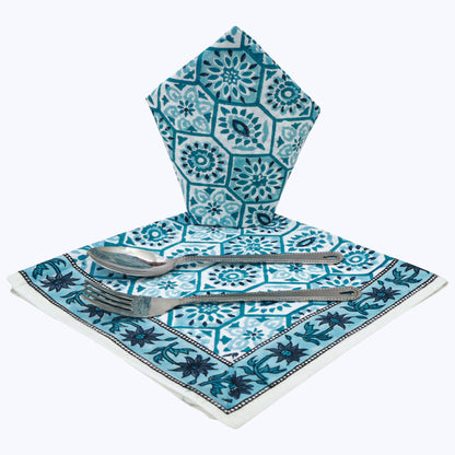 Blue and White Hand Block Printed Cotton Napkin Set Of 4 - My Store