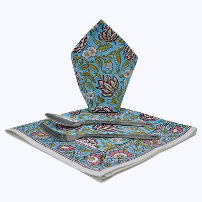 Green With Red Handmade Block Printed Cotton Napkins Set Of 4 - My Store
