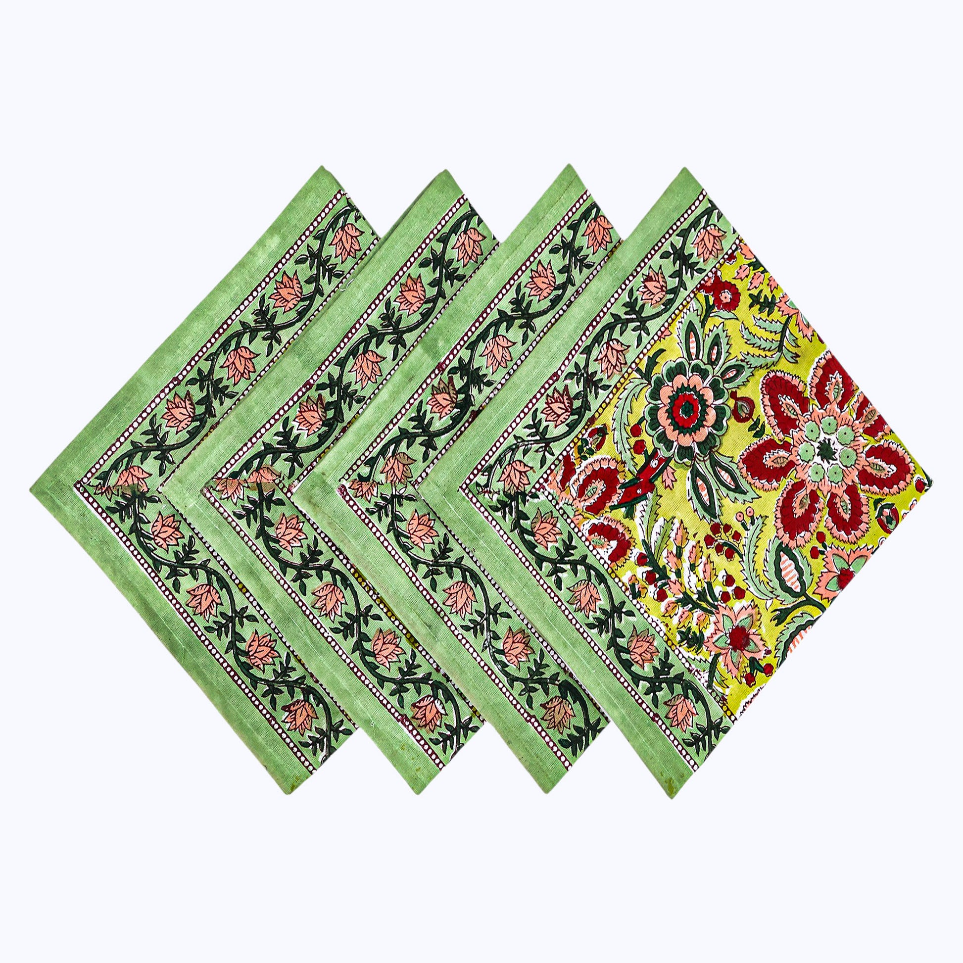 Indian Hand Block Printed Cotton Napkins Set Of 4 - My Store