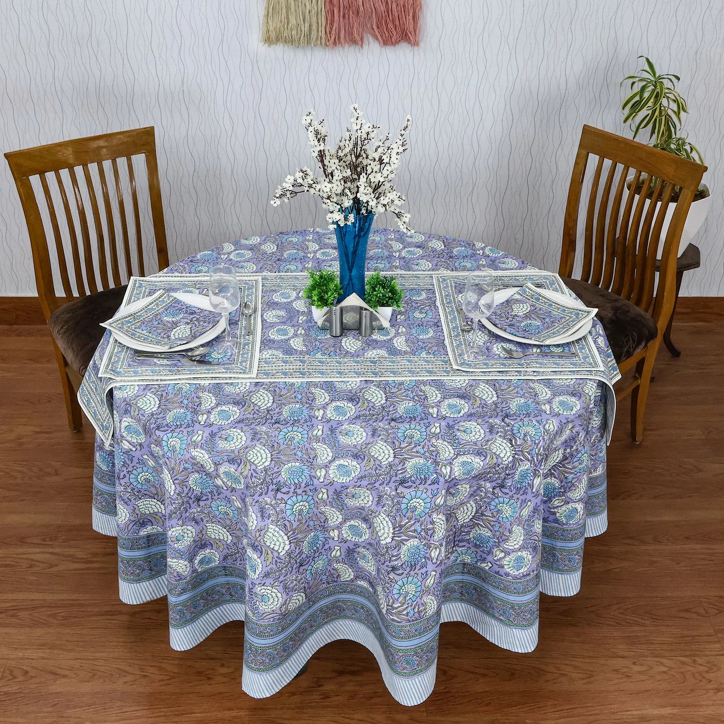 Mauve & White Round Table Cloth, Cotton Table Linens, Custom Size Table - My Store